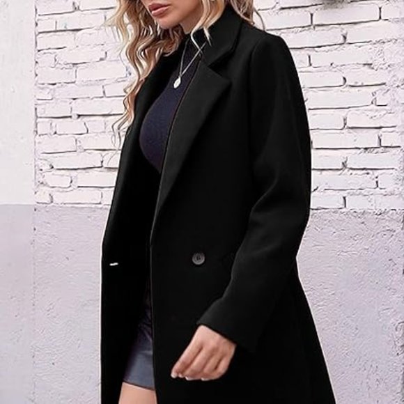 Women's Notch Lapel Double Breasted Wool Blend Mid Long Pea Trench Coat SZ 2XL - Picture 5 of 6